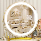 Gold Vanity Mirror, 12 Inch Makeup Mirror with Lights, Large Lighted Vanity Mirror, Light Up Mirror with Smart Touch 3 Colors Dimmable, Tabletop Mirror, 360° Rotation - Grand Goldman