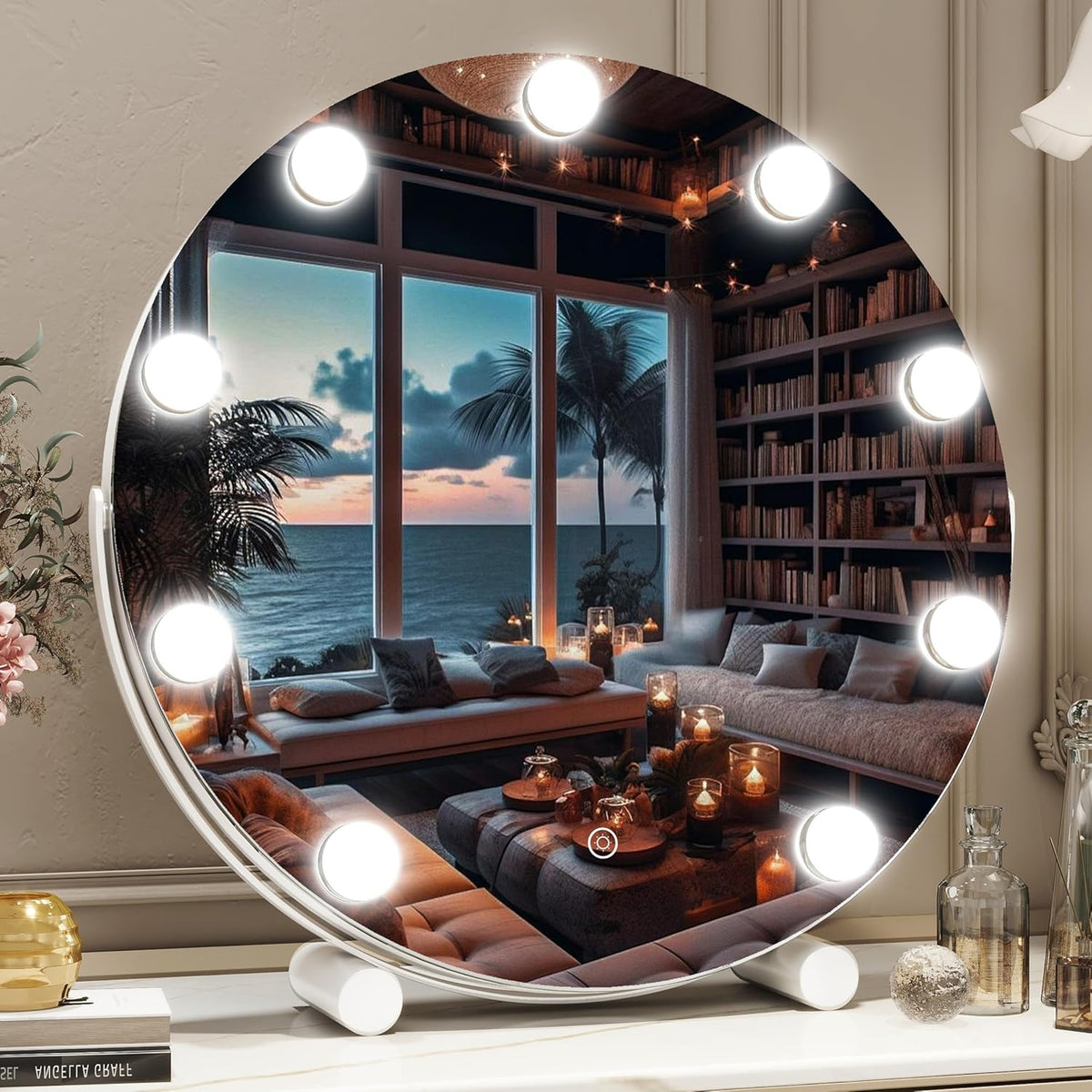 Gold Vanity Mirror, 12 Inch Makeup Mirror with Lights, Large Lighted Vanity Mirror, Light Up Mirror with Smart Touch 3 Colors Dimmable, Tabletop Mirror, 360° Rotation - Grand Goldman