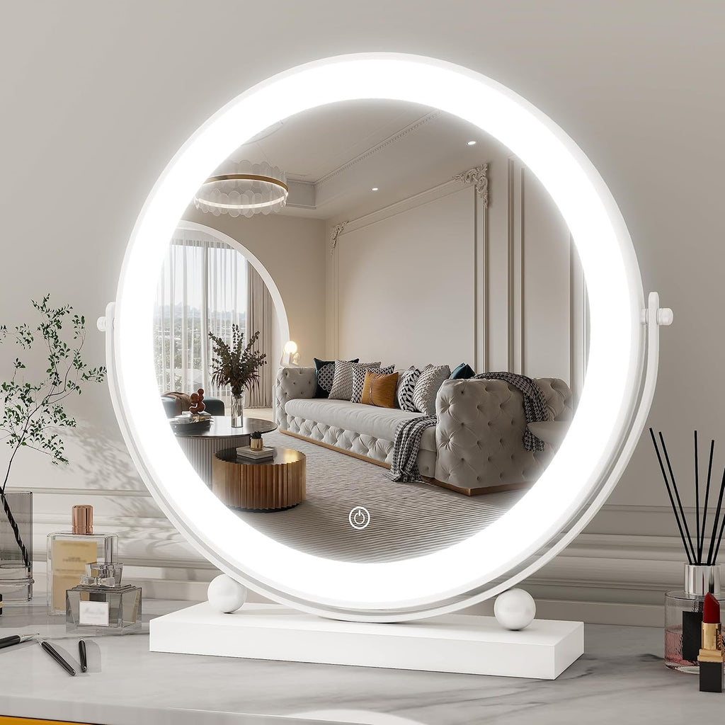 Gold Vanity Mirror, 12 Inch Makeup Mirror with Lights, Large Lighted Vanity Mirror, Light Up Mirror with Smart Touch 3 Colors Dimmable, Tabletop Mirror, 360° Rotation - Grand Goldman