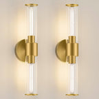 Gold Wall Sconces Set of 2, Brass Bathroom Sconce Wall Lighting, Bathroom Wall Vanity Light Fixture, Modern Wall Light Set of Two, Indoor Wall Lamp for Mirror, Cylinder Sconce for Bathroom Bedroom - Grand Goldman