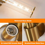 Gold Wall Sconces Set of 2, Brass Bathroom Sconce Wall Lighting, Bathroom Wall Vanity Light Fixture, Modern Wall Light Set of Two, Indoor Wall Lamp for Mirror, Cylinder Sconce for Bathroom Bedroom - Grand Goldman