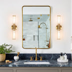 Gold Wall Sconces Set of 2, Brass Bathroom Sconce Wall Lighting, Bathroom Wall Vanity Light Fixture, Modern Wall Light Set of Two, Indoor Wall Lamp for Mirror, Cylinder Sconce for Bathroom Bedroom - Grand Goldman