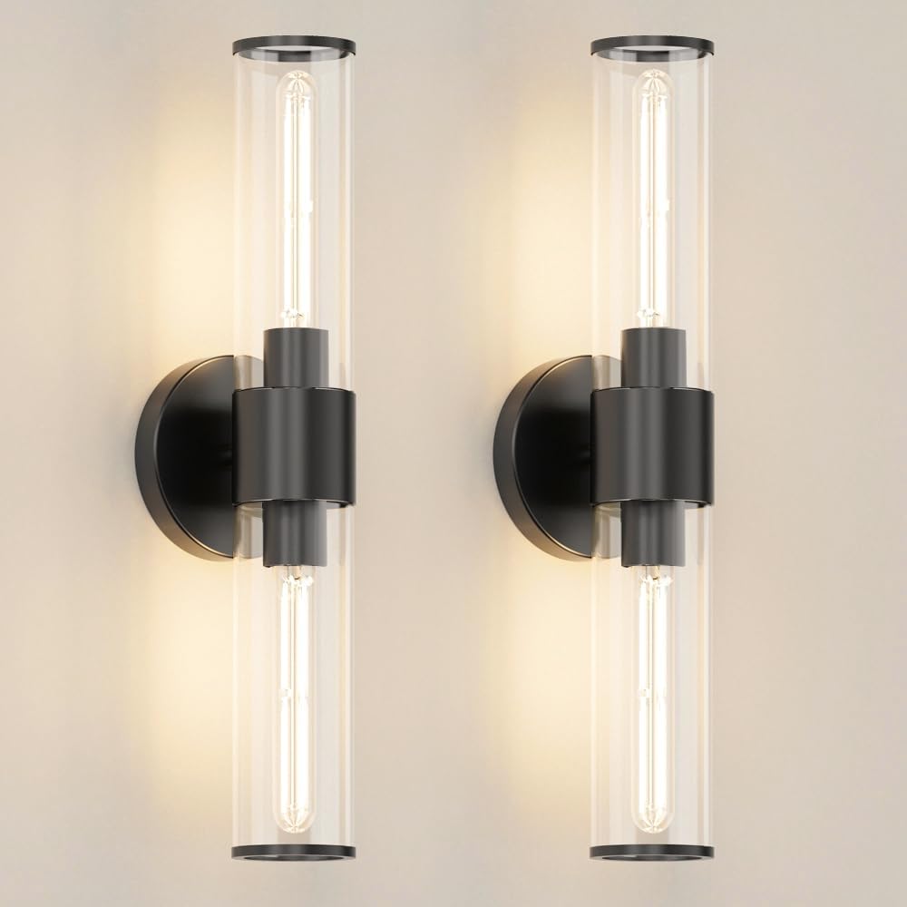 Gold Wall Sconces Set of 2, Brass Bathroom Sconce Wall Lighting, Bathroom Wall Vanity Light Fixture, Modern Wall Light Set of Two, Indoor Wall Lamp for Mirror, Cylinder Sconce for Bathroom Bedroom - Grand Goldman