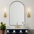 Gold Wall Sconces Set of 2, Modern Bathroom Sconces Wall Lighting Vanity Light Fixtures with Clear Glass, Brushed Brass Wall Mount Lights for Living Room Corridor Mirror Bedroom Stairs - Grand Goldman