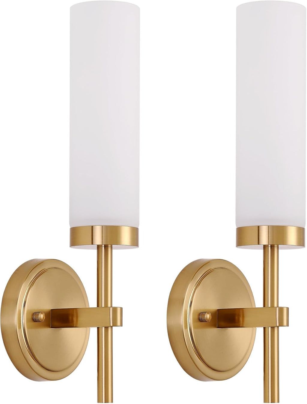 Gold Wall Sconces Set of 2, Modern Bathroom Sconces Wall Lighting Vanity Light Fixtures with Clear Glass, Brushed Brass Wall Mount Lights for Living Room Corridor Mirror Bedroom Stairs - Grand Goldman