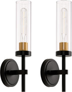Gold Wall Sconces Set of 2, Modern Bathroom Sconces Wall Lighting Vanity Light Fixtures with Clear Glass, Brushed Brass Wall Mount Lights for Living Room Corridor Mirror Bedroom Stairs - Grand Goldman