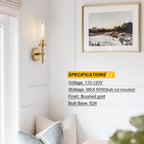 Gold Wall Sconces Set of 2, Modern Bathroom Sconces Wall Lighting Vanity Light Fixtures with Clear Glass, Brushed Brass Wall Mount Lights for Living Room Corridor Mirror Bedroom Stairs - Grand Goldman