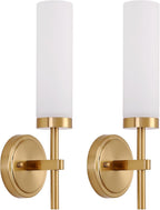 Gold Wall Sconces Set of 2, Modern Bathroom Sconces Wall Lighting Vanity Light Fixtures with Clear Glass, Brushed Brass Wall Mount Lights for Living Room Corridor Mirror Bedroom Stairs - Grand Goldman