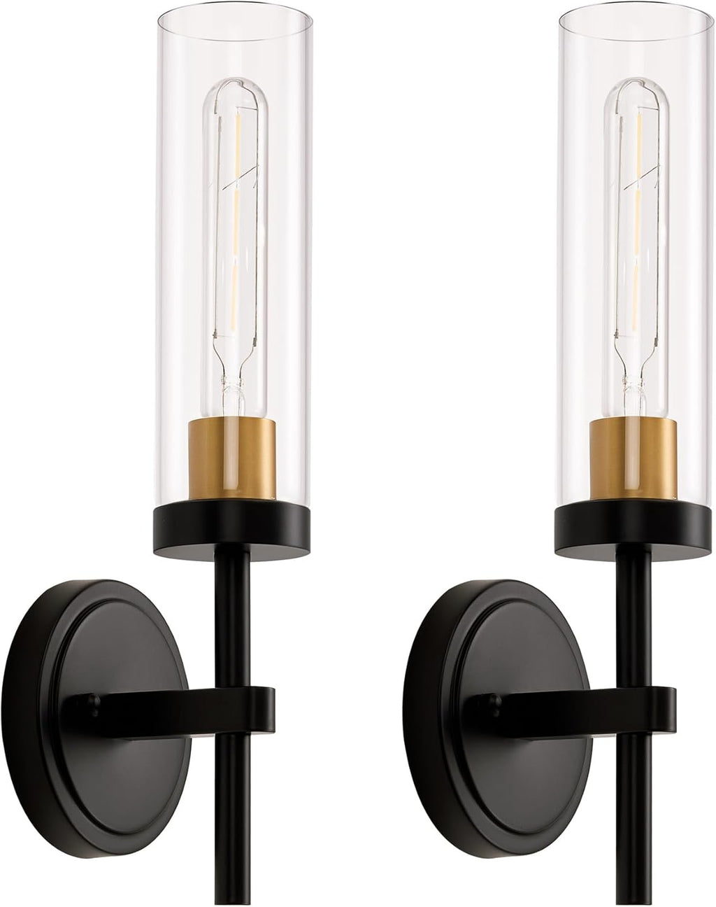 Gold Wall Sconces Set of 2, Modern Bathroom Sconces Wall Lighting Vanity Light Fixtures with Clear Glass, Brushed Brass Wall Mount Lights for Living Room Corridor Mirror Bedroom Stairs - Grand Goldman