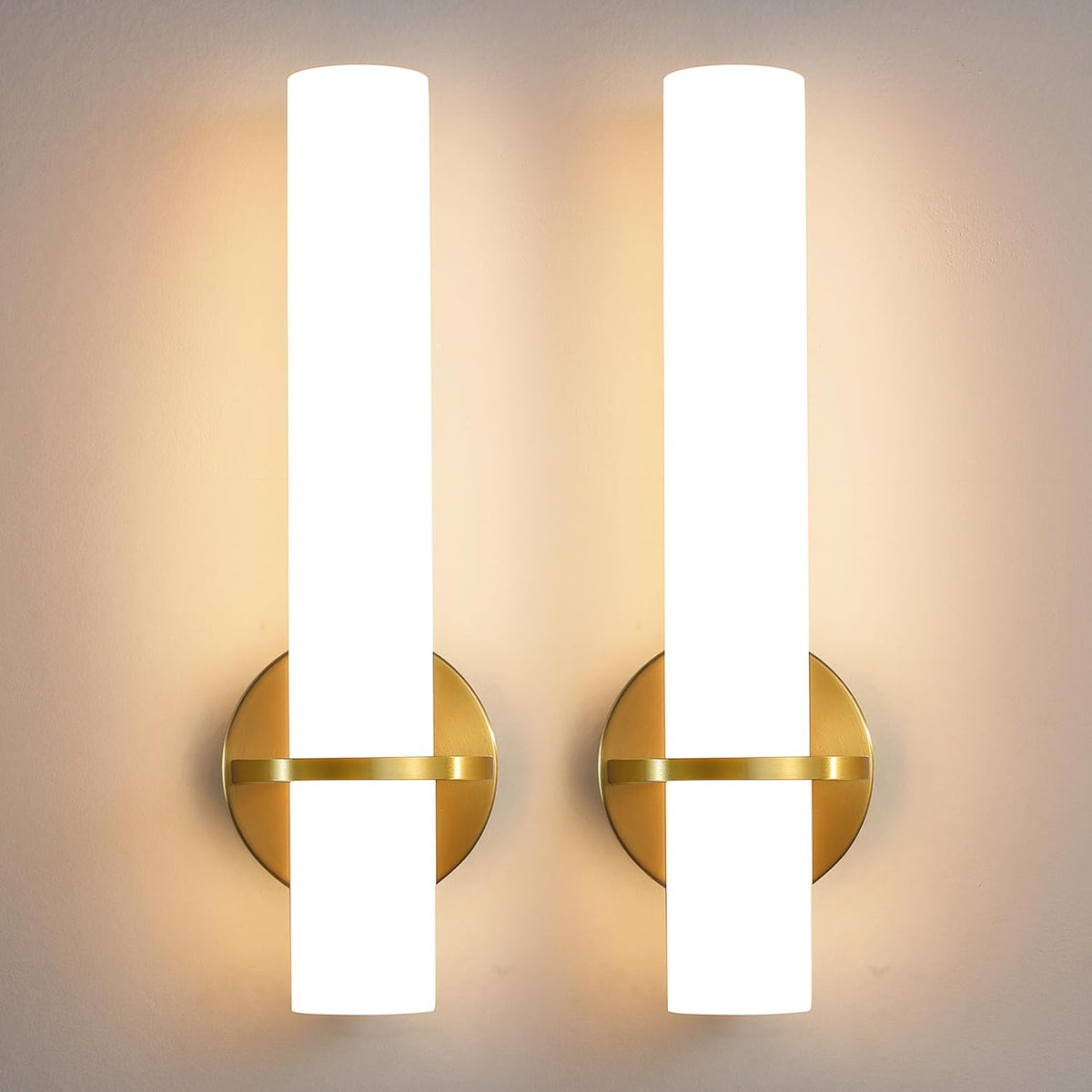 Gold Wall Sconces Set of Two - Dimmable Modern Sconces Wall Lighting 18W 3000K Led Wall Lights Acrylic Lampshade Hardwired Wall Light Fixtures for Living Room Bedroom Bathroom Hallway - Grand Goldman
