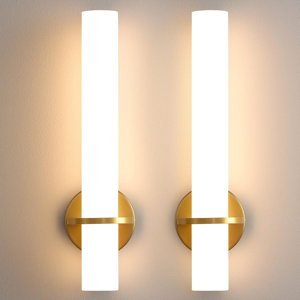 Gold Wall Sconces Set of Two - Dimmable Modern Sconces Wall Lighting 18W 3000K Led Wall Lights Acrylic Lampshade Hardwired Wall Light Fixtures for Living Room Bedroom Bathroom Hallway - Grand Goldman