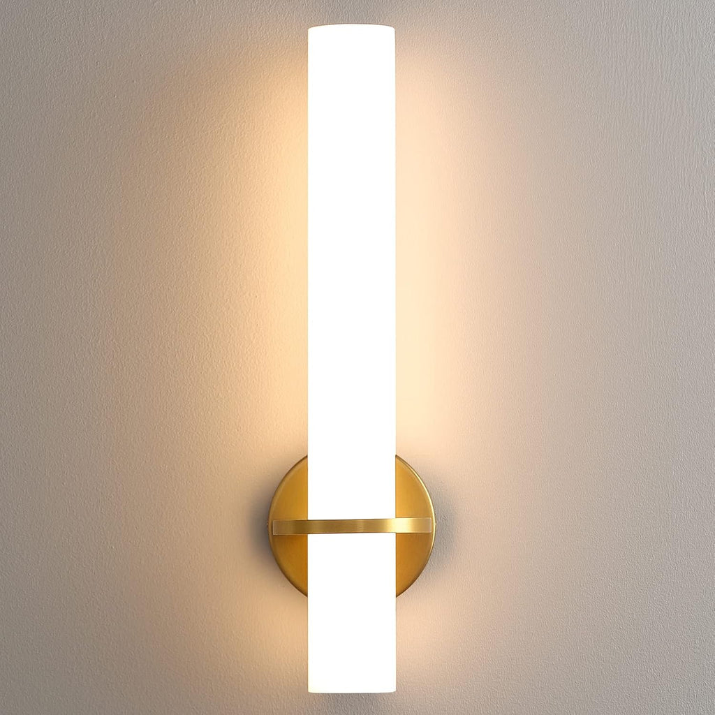 Gold Wall Sconces Set of Two - Dimmable Modern Sconces Wall Lighting 18W 3000K Led Wall Lights Acrylic Lampshade Hardwired Wall Light Fixtures for Living Room Bedroom Bathroom Hallway - Grand Goldman