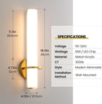 Gold Wall Sconces Set of Two - Dimmable Modern Sconces Wall Lighting 18W 3000K Led Wall Lights Acrylic Lampshade Hardwired Wall Light Fixtures for Living Room Bedroom Bathroom Hallway - Grand Goldman