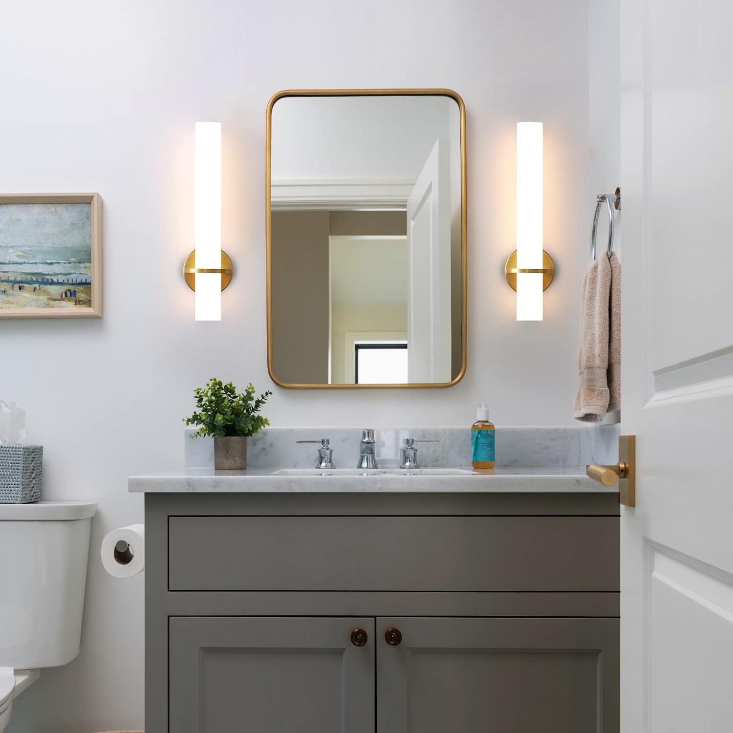 Gold Wall Sconces Set of Two - Dimmable Modern Sconces Wall Lighting 18W 3000K Led Wall Lights Acrylic Lampshade Hardwired Wall Light Fixtures for Living Room Bedroom Bathroom Hallway - Grand Goldman