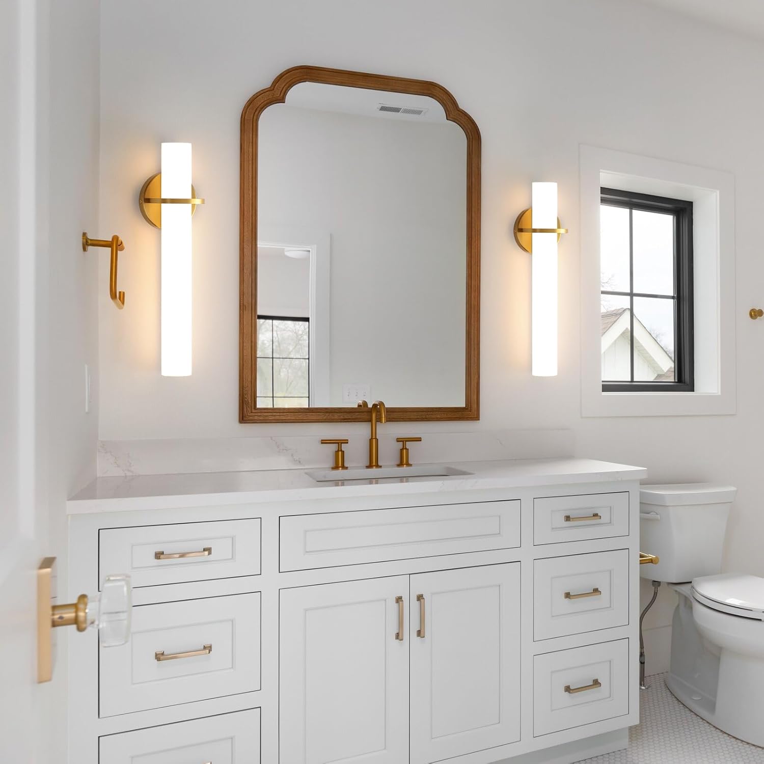 Gold Wall Sconces Set of Two - Dimmable Modern Sconces Wall Lighting 18W 3000K Led Wall Lights Acrylic Lampshade Hardwired Wall Light Fixtures for Living Room Bedroom Bathroom Hallway - Grand Goldman