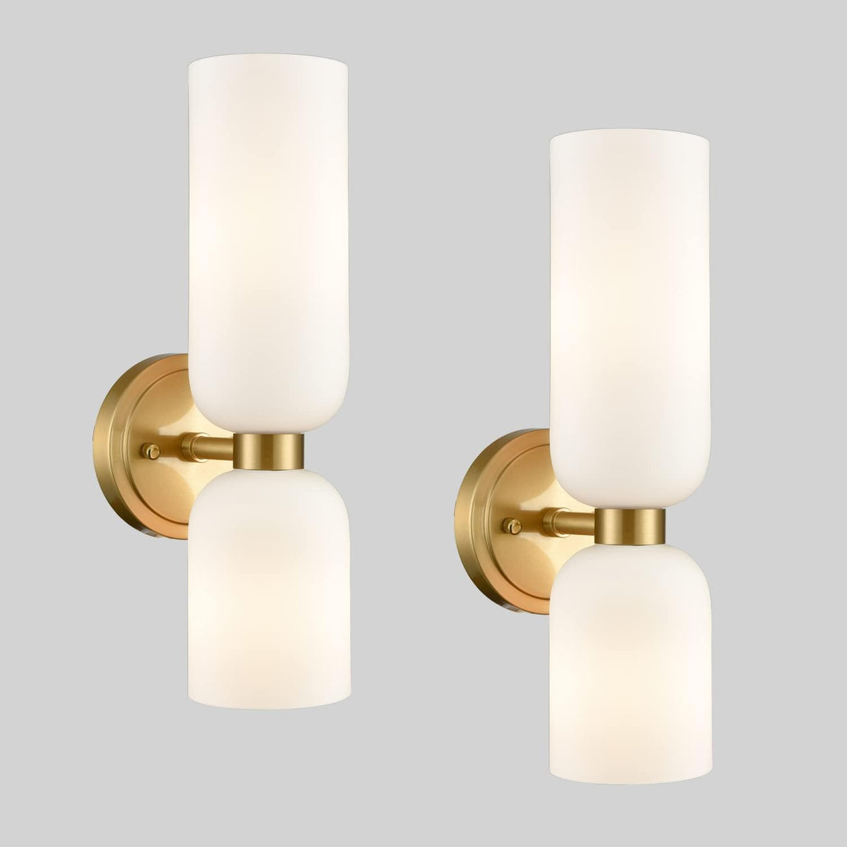 Gold Wall Sconces Set of Two 2-Light Modern Wall Light Bathroom Vanity Light Milky White Glass - Grand Goldman