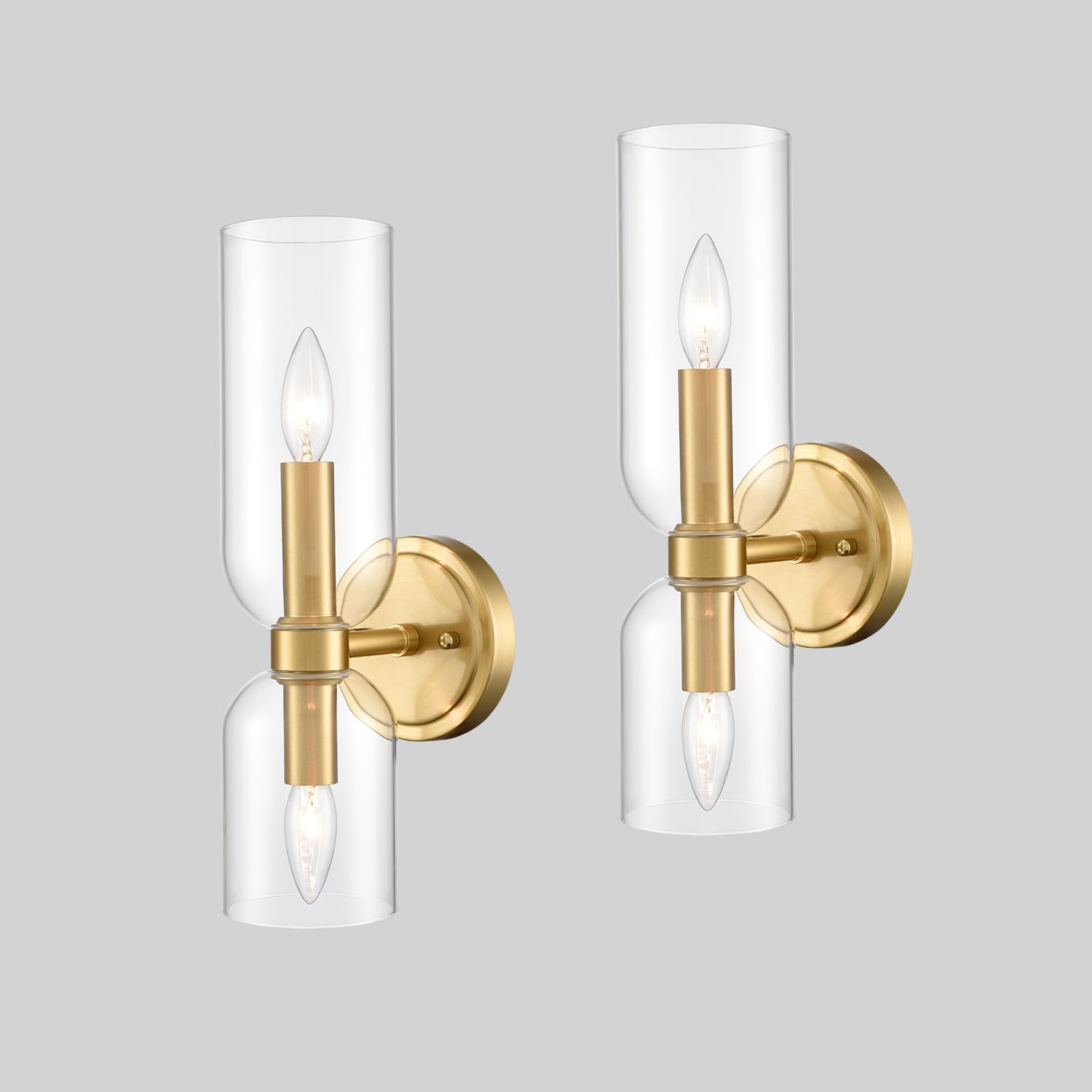 Gold Wall Sconces Set of Two 2-Light Modern Wall Light Bathroom Vanity Light Milky White Glass - Grand Goldman
