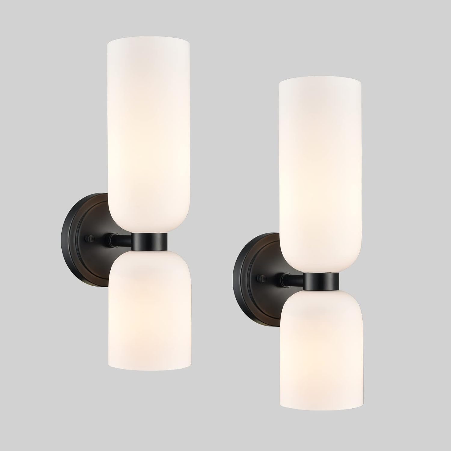 Gold Wall Sconces Set of Two 2-Light Modern Wall Light Bathroom Vanity Light Milky White Glass - Grand Goldman