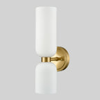 Gold Wall Sconces Set of Two 2-Light Modern Wall Light Bathroom Vanity Light Milky White Glass - Grand Goldman