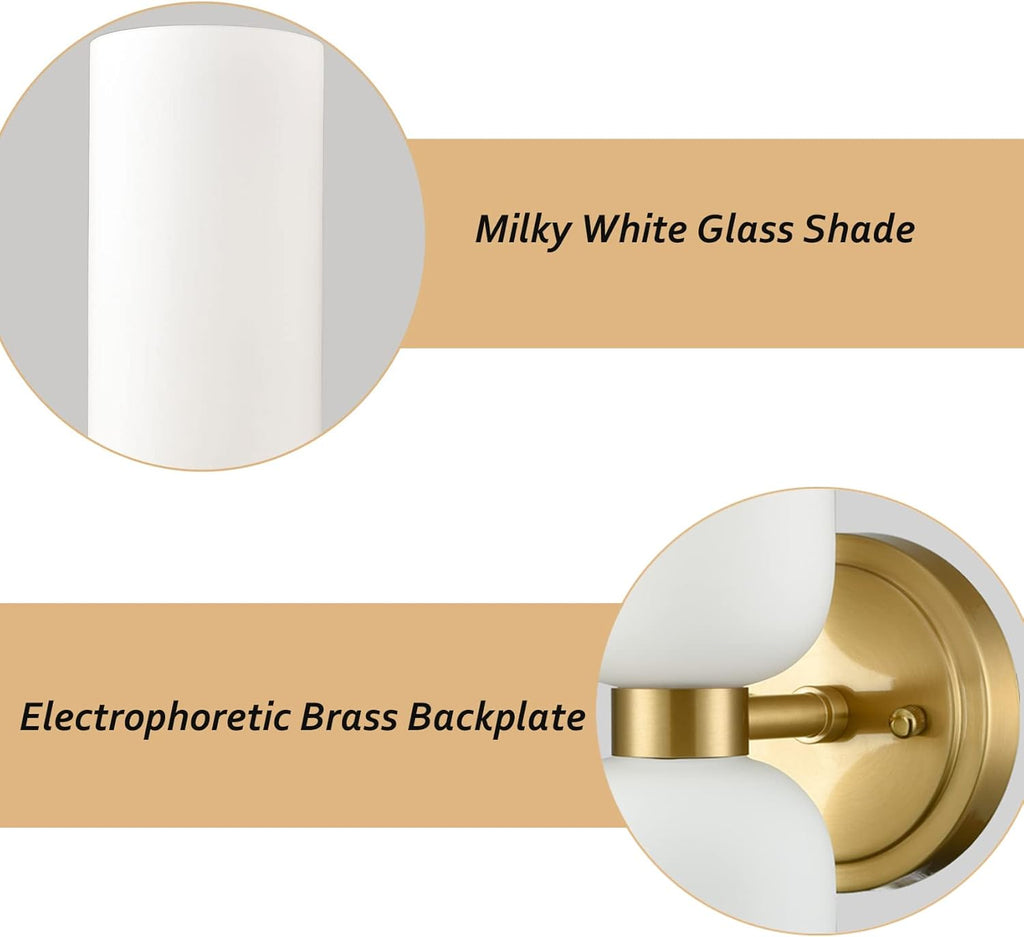 Gold Wall Sconces Set of Two 2-Light Modern Wall Light Bathroom Vanity Light Milky White Glass - Grand Goldman