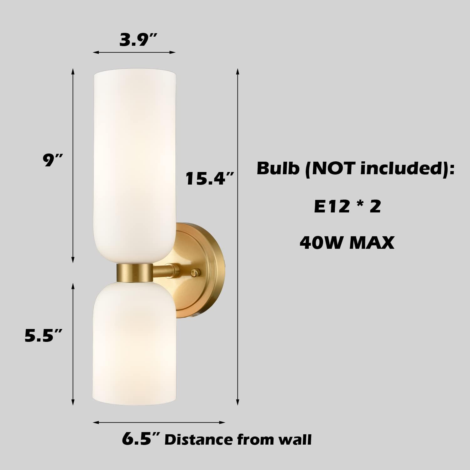 Gold Wall Sconces Set of Two 2-Light Modern Wall Light Bathroom Vanity Light Milky White Glass - Grand Goldman