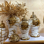 Gold and White Grain Pottery Jar General Can Storage Tank Ginger Jar Flower Vase Ceramic Ornament Home Decoration Accessories - Grand Goldman