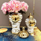 Gold and White Grain Pottery Jar General Can Storage Tank Ginger Jar Flower Vase Ceramic Ornament Home Decoration Accessories - Grand Goldman
