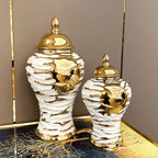 Gold and White Grain Pottery Jar General Can Storage Tank Ginger Jar Flower Vase Ceramic Ornament Home Decoration Accessories - Grand Goldman