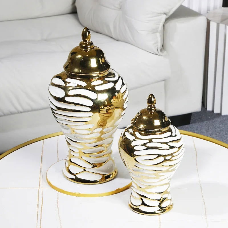 Golden Ceramic General Jar Ginger Cans Storage Tanks Decorative Bottles Flower Vase Chinese Retro Ornaments Home Decoration - Grand Goldman