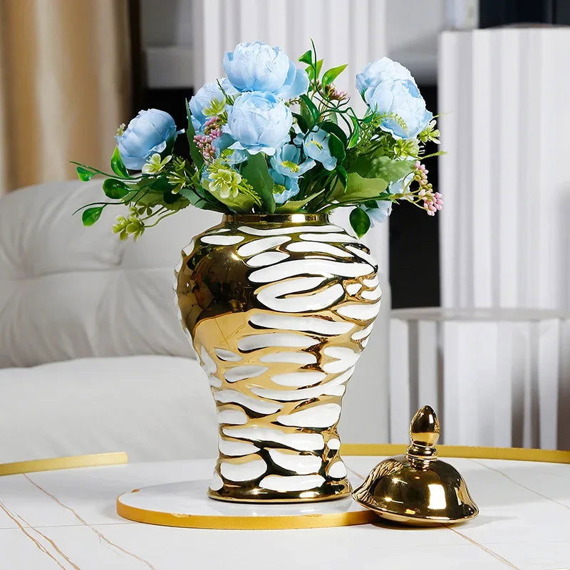 Golden Ceramic General Jar Ginger Cans Storage Tanks Decorative Bottles Flower Vase Chinese Retro Ornaments Home Decoration - Grand Goldman