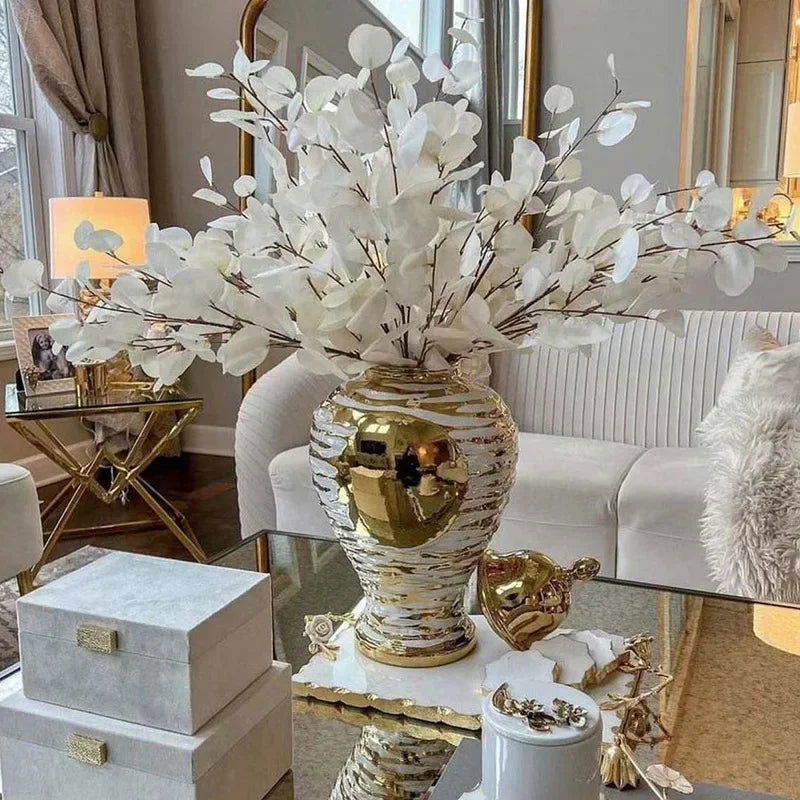 Golden Ceramic General Jar Ginger Cans Storage Tanks Decorative Bottles Flower Vase Chinese Retro Ornaments Home Decoration - Grand Goldman