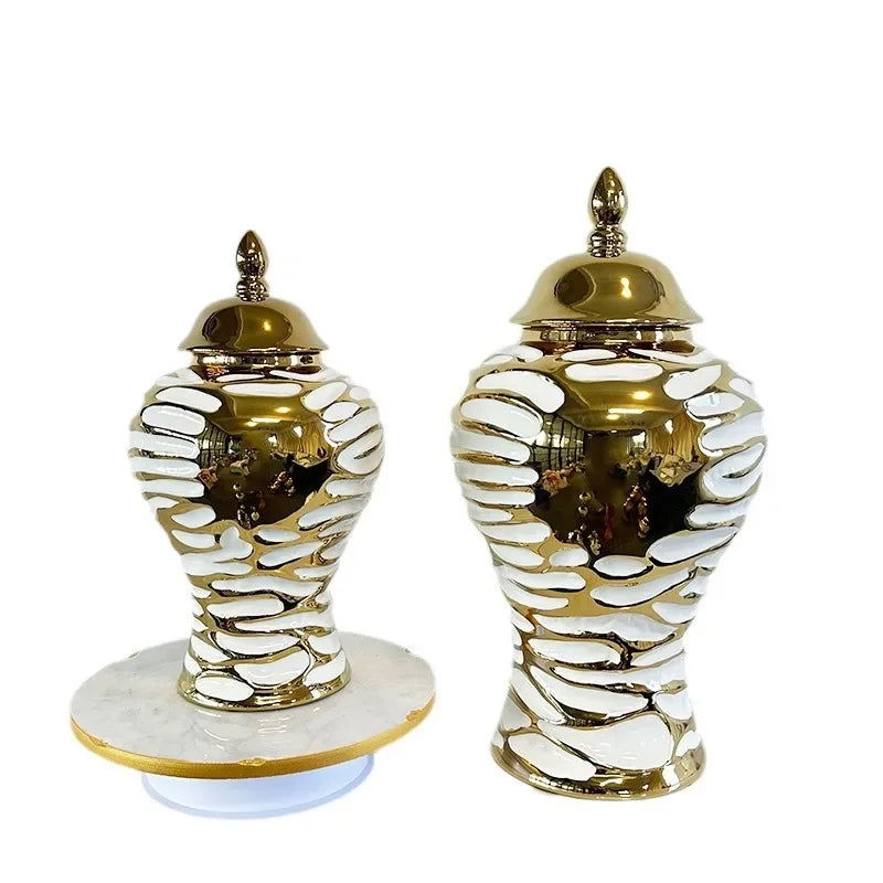 Golden Ceramic General Jar Ginger Cans Storage Tanks Decorative Bottles Flower Vase Chinese Retro Ornaments Home Decoration - Grand Goldman