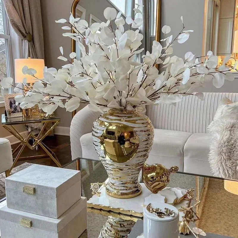 Golden Ceramic General Jar Ginger Cans Storage Tanks Decorative Bottles Flower Vase Chinese Retro Ornaments Home Decoration - Grand Goldman