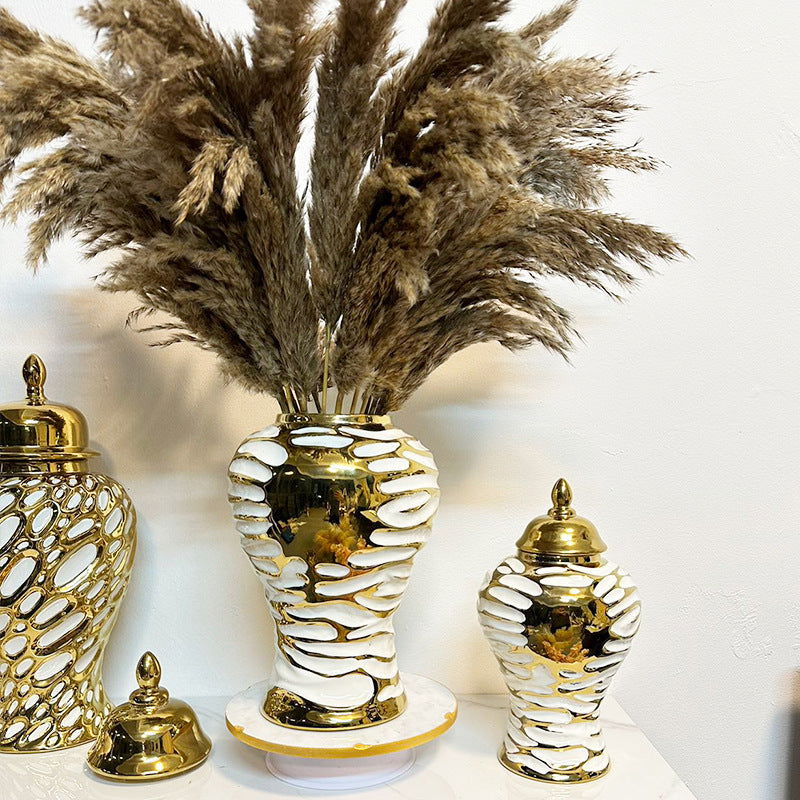 Golden Ceramic General Jar Ginger Cans Storage Tanks Decorative Bottles Flower Vase Chinese Retro Ornaments Home Decoration - Grand Goldman