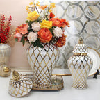 Golden Ceramic General Jar Gold Grid Pattern Ginger Jar Porcelain Storage Tank Handicraft Ornaments Decorative Accessories - Grand Goldman