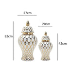 Golden Ceramic General Jar Gold Grid Pattern Ginger Jar Porcelain Storage Tank Handicraft Ornaments Decorative Accessories - Grand Goldman