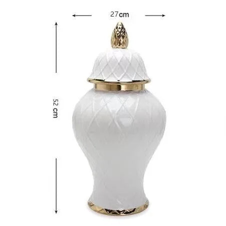 Golden Ceramic General Jar Gold Grid Pattern Ginger Jar Porcelain Storage Tank Handicraft Ornaments Decorative Accessories - Grand Goldman