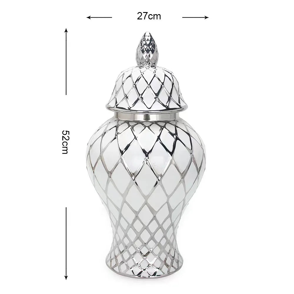 Golden Ceramic General Jar Gold Grid Pattern Ginger Jar Porcelain Storage Tank Handicraft Ornaments Decorative Accessories - Grand Goldman