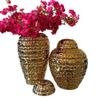Golden Ceramic Pot Checkmate Can Porcelain Round Ginger Pot Flower Vase Retro Chinese Storage Can Home Handicraft Decoration - Grand Goldman