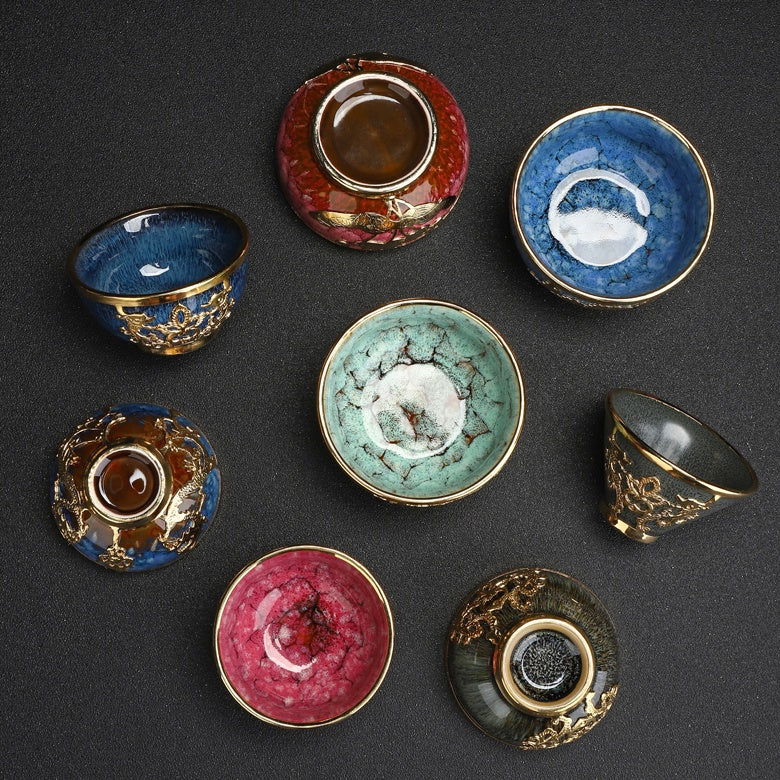 Golden Inlaid Jade Teacup Kiln Changed Hand-drawn Household Kung Fu Tea - Grand Goldman