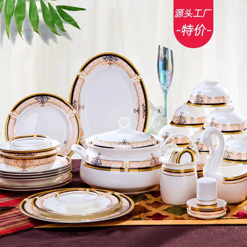 Golden Vienna Jingdezhen ceramic tableware European style gilt dish set - Grand Goldman