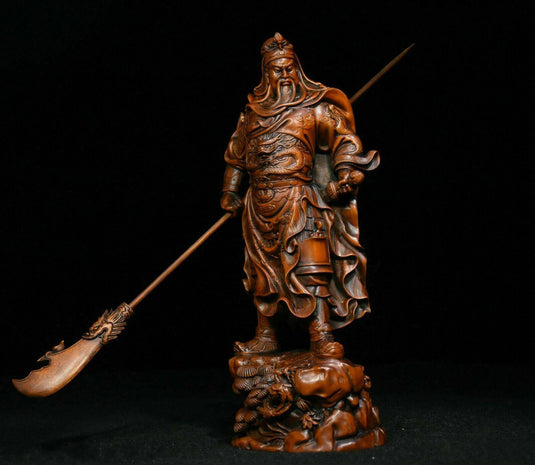 Gongwu God Of Wealth Statue Boxwood Carving Guan Erye Antique Figure Ornaments - Grand Goldman