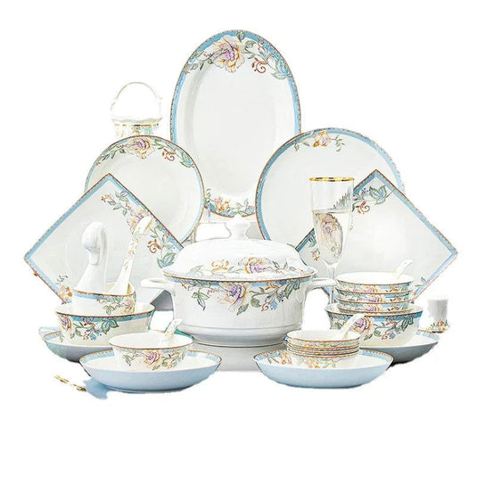 Good-looking Bowl and Dish Set Housewarming Gifts Bone China Tableware Jingdezhen Wedding Bowl and Plate - Grand Goldman