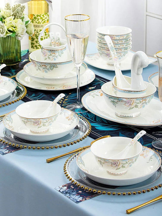 Good-looking Bowl and Dish Set Housewarming Gifts Bone China Tableware Jingdezhen Wedding Bowl and Plate - Grand Goldman