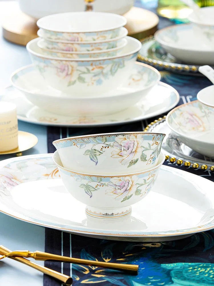 Good-looking Bowl and Dish Set Housewarming Gifts Bone China Tableware Jingdezhen Wedding Bowl and Plate - Grand Goldman