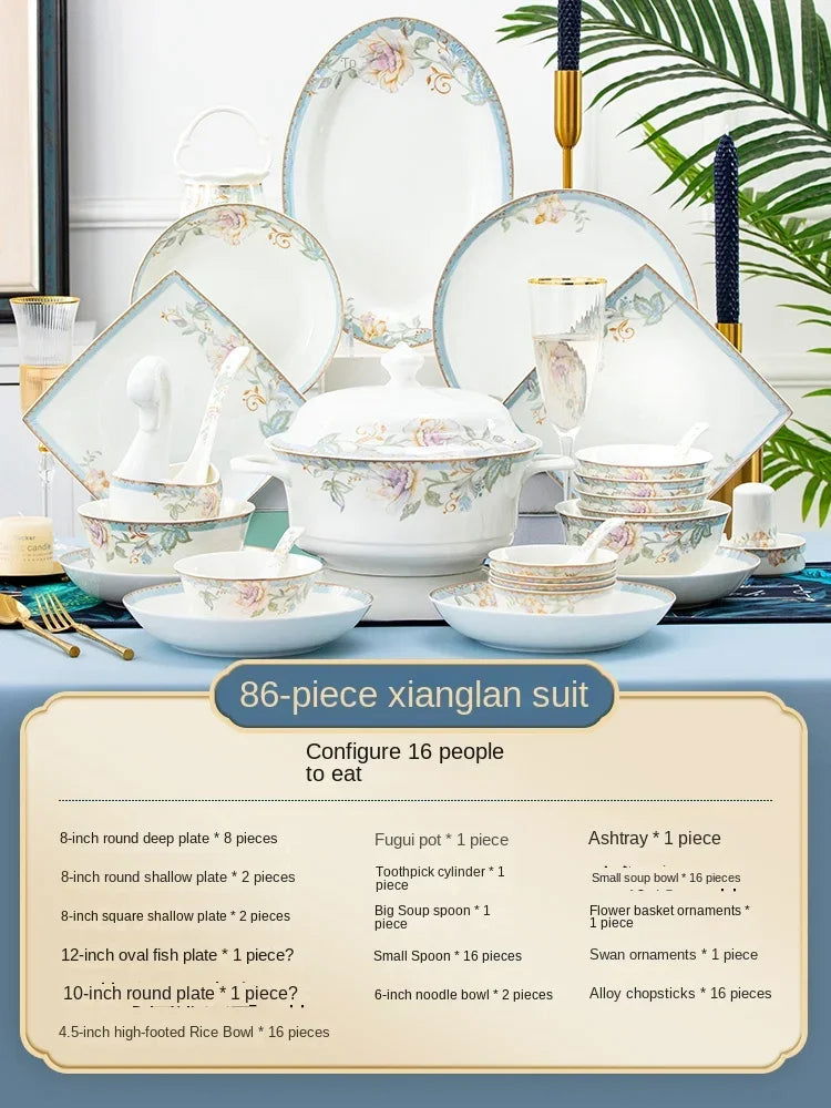 Good-looking Bowl and Dish Set Housewarming Gifts Bone China Tableware Jingdezhen Wedding Bowl and Plate - Grand Goldman