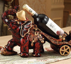 Gorgeously detailed elephant pulling cart wine bottle holder (resin) - Grand Goldman