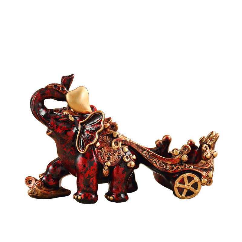 Gorgeously detailed elephant pulling cart wine bottle holder (resin) - Grand Goldman