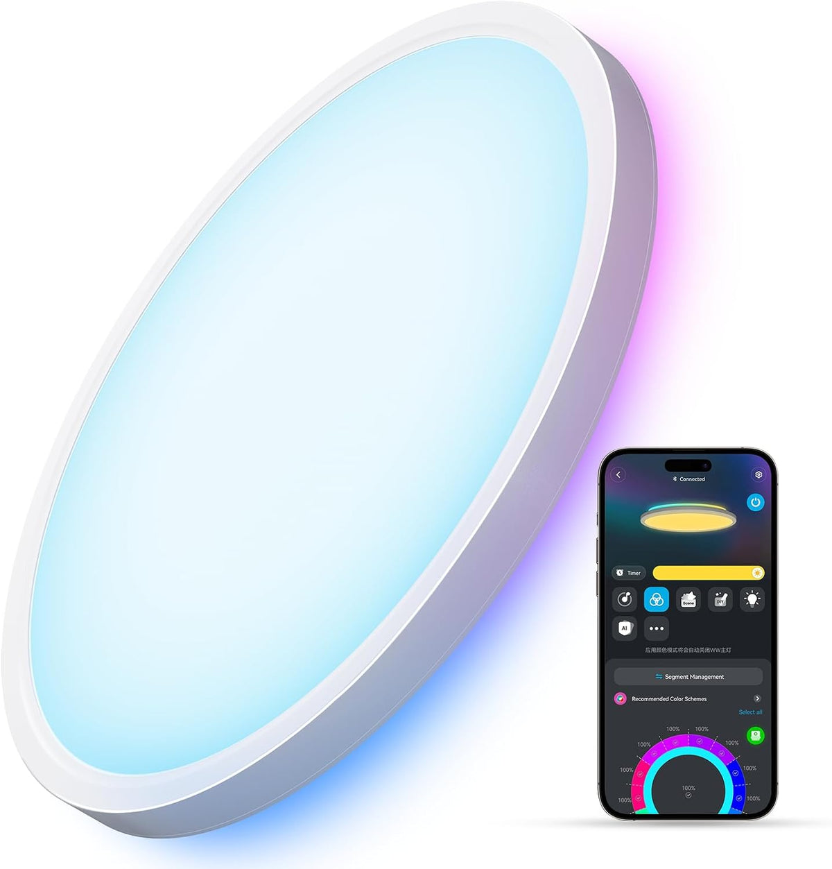 Govee Smart Ceiling Light, RGBIC LED Ceiling Light Fixture, 2400LM Flush Mount Light Fixture, DIY Colors, Works with Alexa, 2200K-6500K Ceiling Lights for Bedroom, Living Room, 12 Inch, 1 Pack - Grand Goldman
