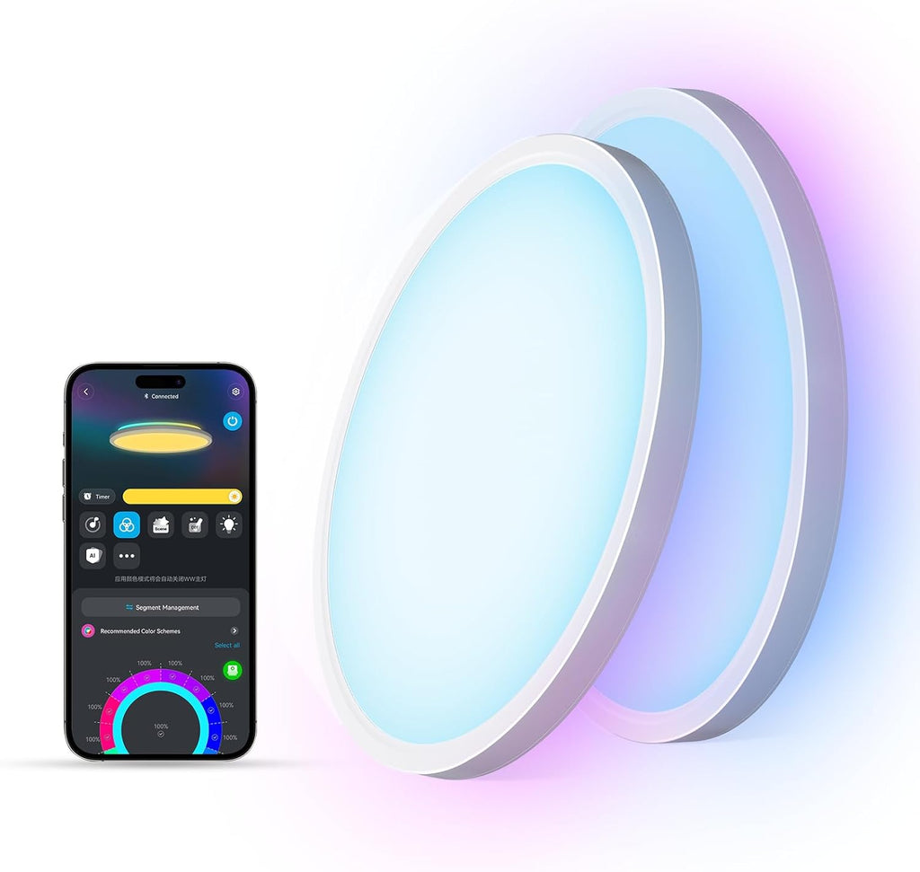 Govee Smart Ceiling Light, RGBIC LED Ceiling Light Fixture, 2400LM Flush Mount Light Fixture, DIY Colors, Works with Alexa, 2200K-6500K Ceiling Lights for Bedroom, Living Room, 12 Inch, 1 Pack - Grand Goldman